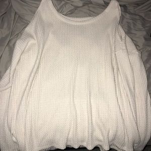 cream open shoulder sweater
